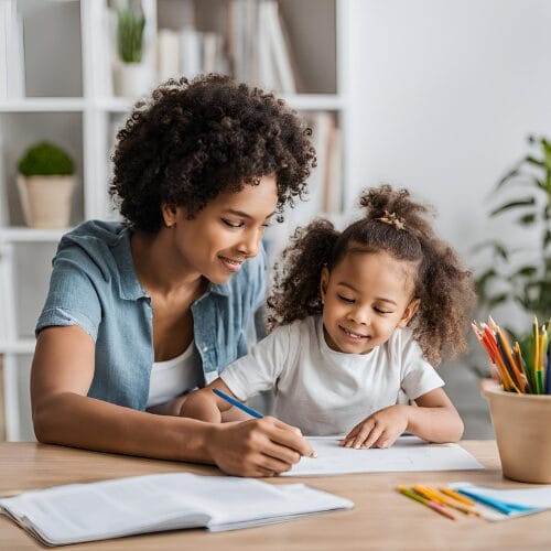Easy Ways to Boost Your Child’s Language Skills on the Go Kid's Creek Therapy - Mother and child write on paper at table