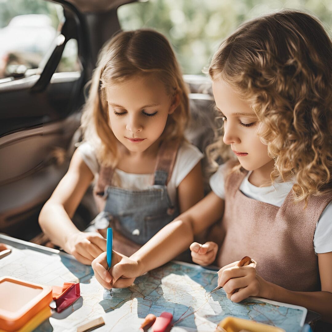 Kid's Creek Therapy - Two children Label and Name places on map While Traveling