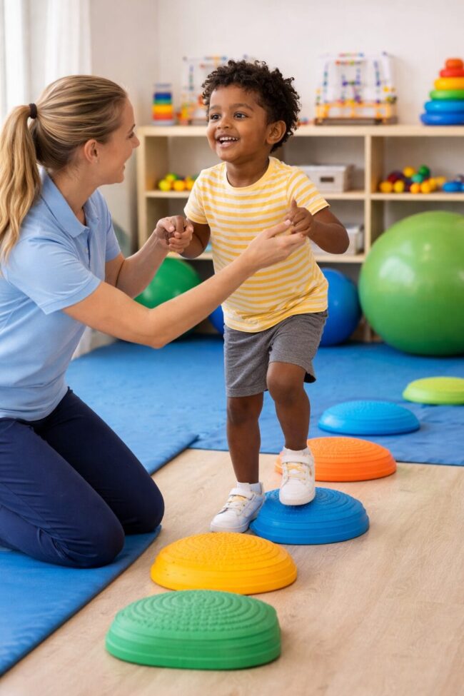 Therapy session on colorful stepping stones (1)